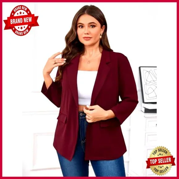 Plus Size Casual Blazer Long Sleeve Lapel Open Front Cardigan Jacket with